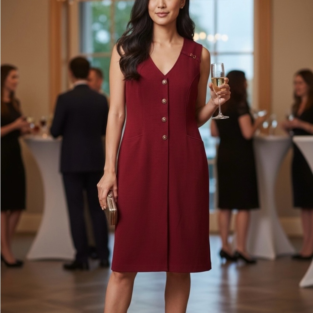 Sleeveless V-Neck Burgundy Shift Dress size 8/40